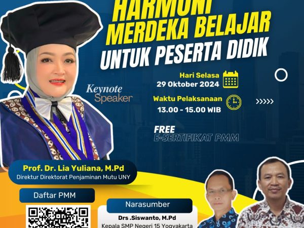 SMPN 15 Yogyakarta Gelar Webinar Komunitas Mabelta Series #2 dengan Tema “Harmoni Merdeka Belajar untuk Peserta Didik”